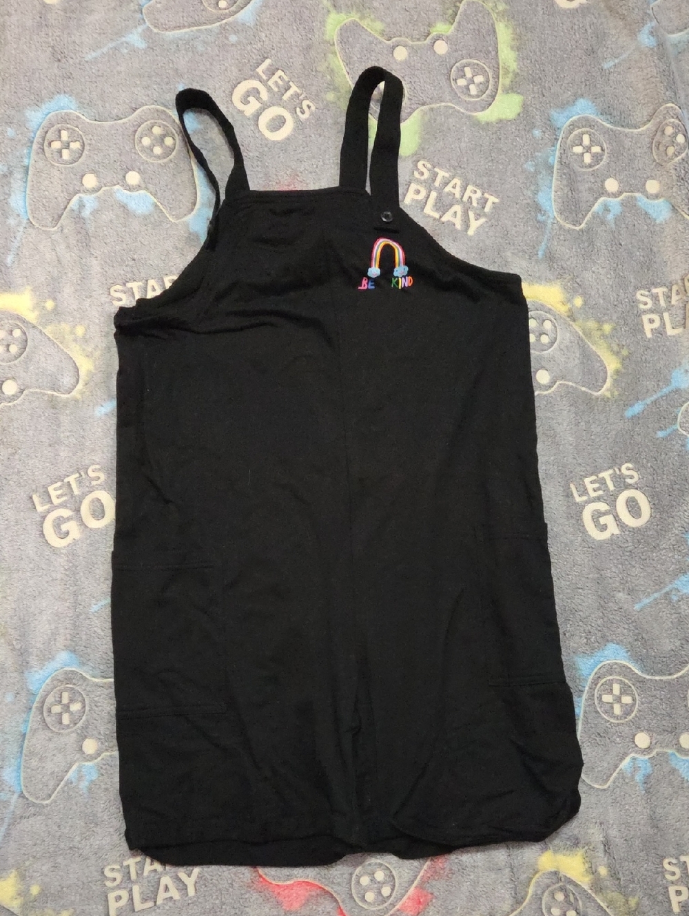 Target Black Women's Denim Overall Dress with Rainbow 'Be Kind' Embroidery